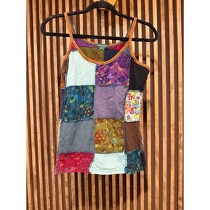 Patchwork Tank Top Sleeveless Colorful Hippie Boho 90s